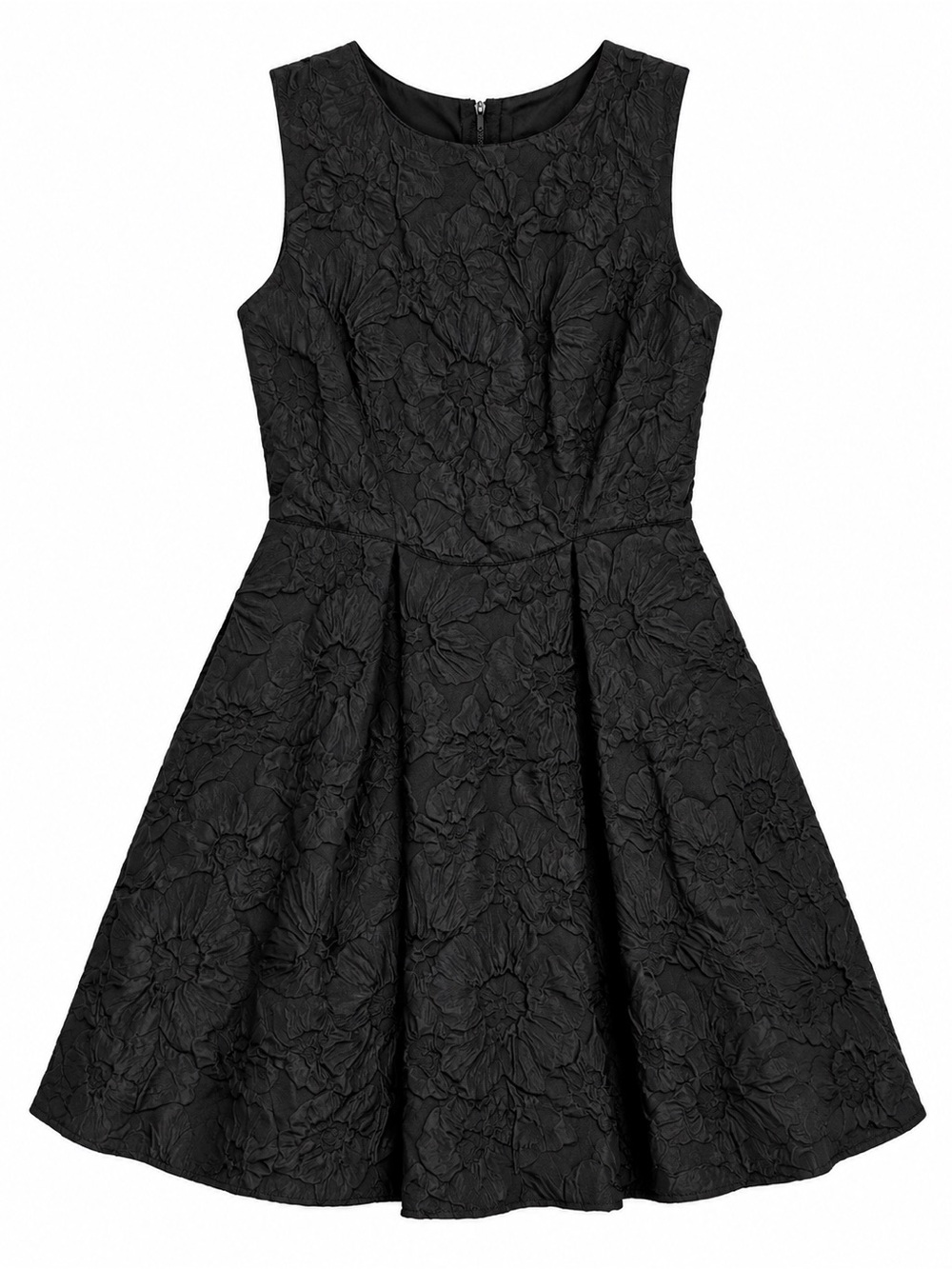 Sleeveless Black Floral Textured Mini Dress
